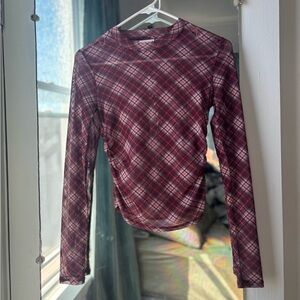 Guess Sheer Mesh Plaid Top